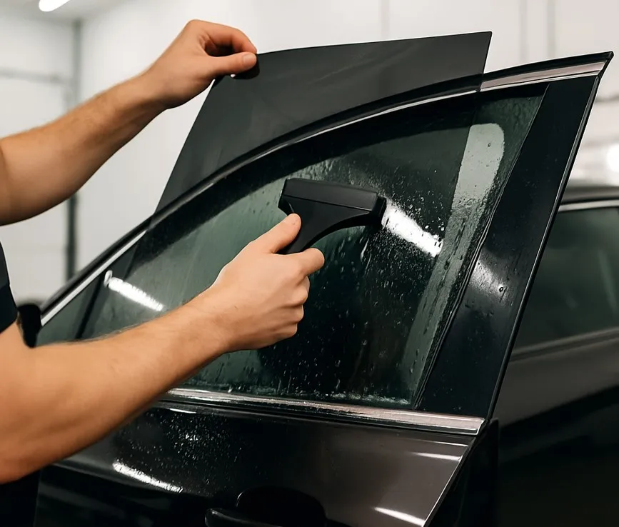 Dark car window tint installation